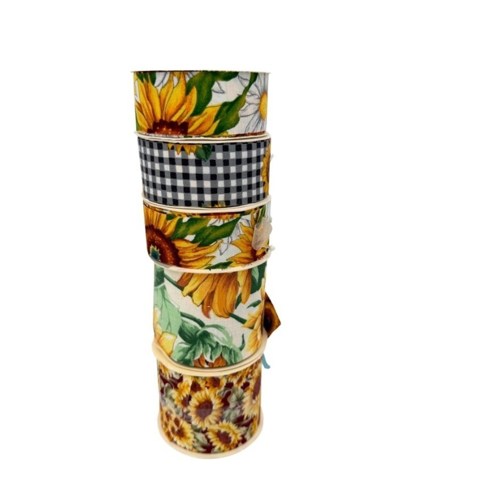 VTG Sunflower Ribbon Lot Floral Gingham Crafting Decor Reliant Horizon 5 Spools